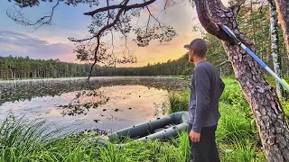 OVERNIGHT AT THE FOREST LAKE! HIKING WITH PAKRAFT!