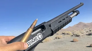 Loading a shotgun with a 50bmg, will it work?