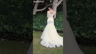 RAVELLIA Mermaid V-neck Chapel Train Organza Wedding Dress