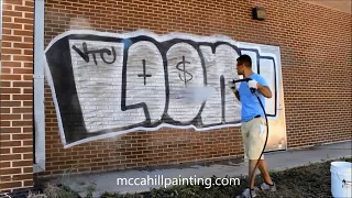 Removing Graffiti from a Brick Building - Chicagoland Graffiti Removal / McCahill Painting Co.