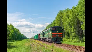 Тепловоз 2ТЭ10УК-0061 на перегоне Гуды - Бастуны. / 2TE10UK-0061 between Gudy - Bastuny stretch.