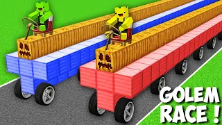 How to WIN THE LONGEST GOLEM SPAWN RACE in Minecraft ? GOLEM VEHICLE !