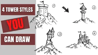 How to Draw Fantasy Towers - Cartography - 4 Types of Towers for Fantasy Maps (Drawing Tutorial)