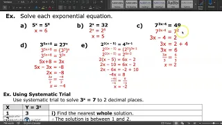 MAP4C - 6.6 - Exponential Equations - VIDEO