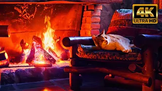 10 Hours of Purring Cat 🐈 and Crakling Fireplace in a Cozy Forest Cabine 🔥ASMR 🏡Ambience ✔️4K