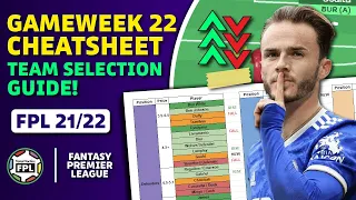 FPL GW22 Team Selection Preview & CHEATSHEET! | Fantasy Premier League Tips 21/22
