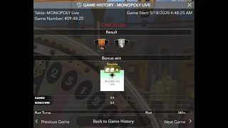 Monopoly Live 10x Chance on 2 Roll CANCELLED!! EvoLiveCasino Scam