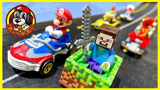 Kids Build🏎 LONGEST Hot Wheels MARIO KART RACE vs MINECRAFT