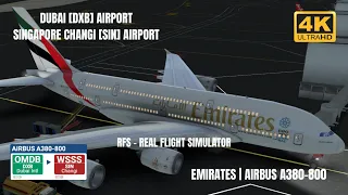 RFS - Real Flight Simulator - DUBAI to SINGAPORE | AIRBUS A380 | EMIRATES | 4K |🇦🇪-🇸🇬