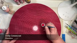 Let's Paint! Red doily-style mandala on stained wood