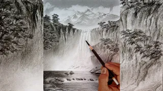 Waterfall drawing by pencil shading easy ways // Pencil art //