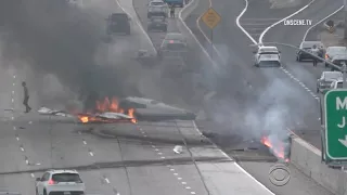 Small plane crash-lands on California's 405 freeway