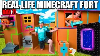 Real Life MINECRAFT Box Fort! 24 Hour Challenge DAY 7 - Building A Nether Portal