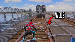 Stopping a Moving Train With Webs - Marvel's Spider-Man 2 (Recreating iconic Spiderman scene)