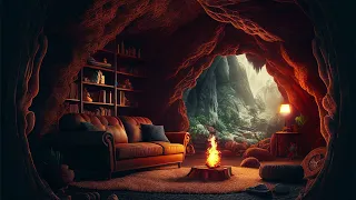 Cozy cave with fire. Calm Lofi music for relaxation, study, sleep