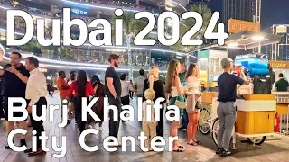 Dubai [4k] Amazing Burj Khalifa, City Center Night Walking Tour 🇦🇪