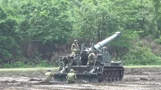 203mm自走りゅう弾砲の空包射撃 第1特科団・北千歳駐屯地記念行事2018年 JGSDF 203mm M110 Self-propelled Howitzer Blank Firing