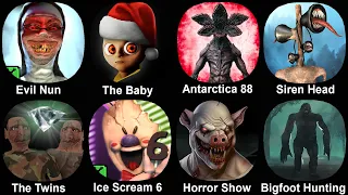 Evil Nun, The Baby In Yellow, Antarctica 88, Siren Head, The Twins, Ice Scream 6, Horror Show, Bigfo