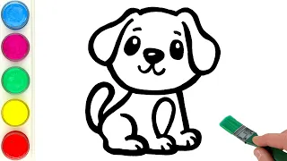 Colorful Puppy Drawing, Painting, Coloring for Kids and Toddlers | How to Draw Animals