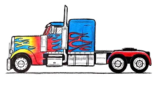 How to draw an Optimus Prime Car | Transformers