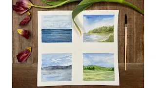 Miniature Watercolor Tutorial- How to Paint Clouds, Landscapes, and Seascapes- Part 1