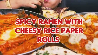 SPICY RAMEN WITH CHEESY RICE PAPER ROLLS