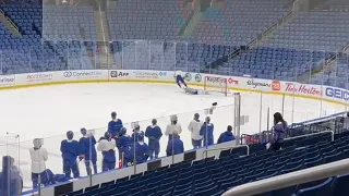 A wild ending in Buffalo Sabres practice shootout drill