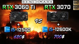 RTX 3060 Ti + i5 12500 vs RTX 3070 + i5  12600K // Benchmark  - Test // 1080p - 1440p