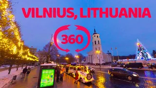 Vilnius at Christmas, Lithuania VR 360 travel video.  Вильнюс в Роджество, Литва.