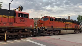 Extreme Street Running by a BNSF Coal Train With 8 Locos = 34,000 HP in Ft. Collins, CO