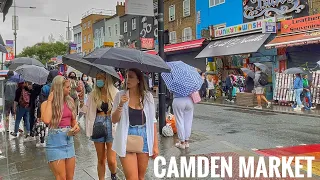 Walking London’s in Rain Busy Camden Market London Summer - August 2021 [4K HDR]