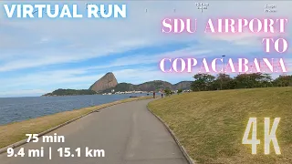 Virtual RUN | 9.4mi (15.1km)  SDU Airport to Copacabana | Treadmill RUN in 4K | 75 Minutes