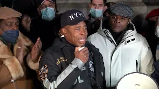 Adams makes fiery address at vigil for officers shot in Harlem