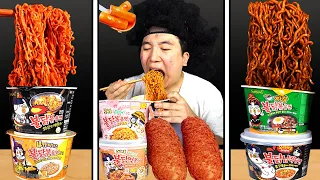 ASMR MUKBANG FIRE Noodle & HOT DOG & Tteokbokki EATING SOUND ! (BULDAK) || Emoji Food Challenge