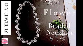 how to make elegant flower beaded necklace with miyuki seeds & pearl beads | handmade necklace