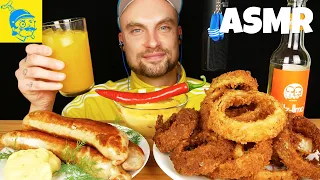 ASMR eating German sausages and crunchy onion rings 💛💙 (English subtitles) - GFASMR