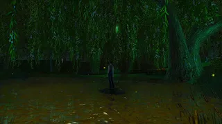 Hidden Weeping Willow Pond | Reclusive Fireflies Music & Night Water Sounds Crickets | LOTRO Fishing