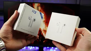 Подробное сравнение дешевой копии AirPods tws i12 и дорогой люксовой копии с гравировками