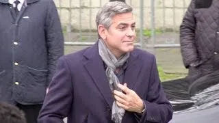 George Clooney, Matt Damon, Jean Dujardin and rest of cast arriving at Vivement Dimanche in Paris