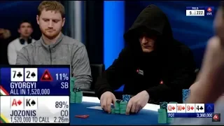 Gyorgyi crazy bluff with 72o @ Pokerstars EPT Monte Carlo Final Table