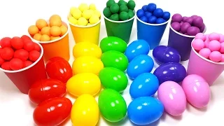 Learn Colors With Rainbow Color Cup Surprise Eggs and Play Doh ball Video For Kids