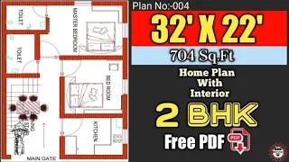 32 x 22 ft house plan II 700 Sqft ghar ka naksha II 32 X 22' house design II Plan:4