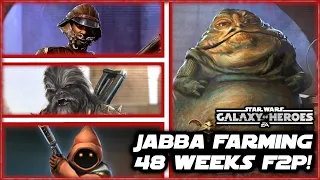 Krrsantan, Skiff Guard Lando, Jawa All Complete!  Week 48 Free to Play Jabba Farming in SWGOH