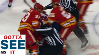 GOTTA SEE IT: Zack Kassian Goes After Matthew Tkachuk Causing Another Oilers, Flames Brawl