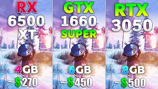 RTX 3050 vs GTX 1660 SUPER vs RX 6500 XT - Test in 8 Games