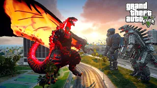 Shin Godzilla and Queen Mothra vs Mechagodzilla and Mechani Kong GTA V Mods Battle