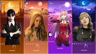 Wednesday Addams vs Megan (M3gan) vs Zero Two vs BlackPink Lisa | Tiles Hop EDM Rush