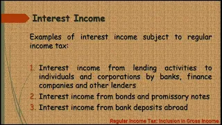 REGULAR INCOME TAX: INCLUSION IN GROSS INCOME