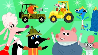 Garbage Truck, Tractor, Catering Truck & More Vehicles at Mr. Monkey's Garage | Cartoon Collection