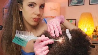 ASMR Dandruff Removal On Afro & Scalp Check, Detangling (w/ Bad results)FAKE SNOW ON DOLL